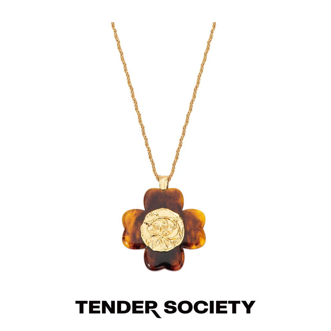 tender society 铜合金项链 Luck护身符系列四叶草金币树脂长项链