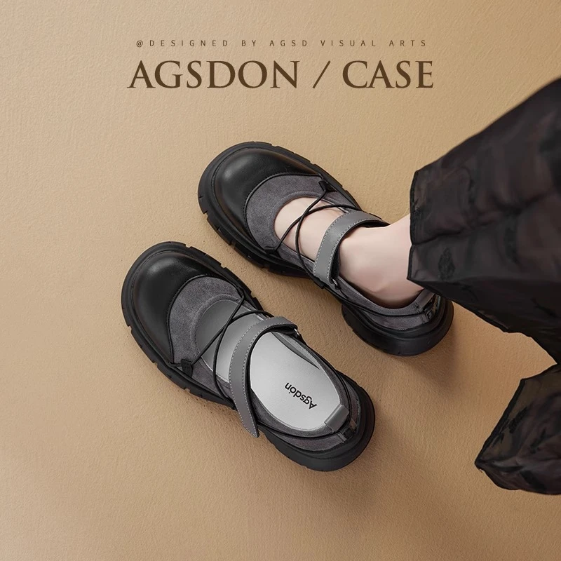 奥古狮登运动玛丽珍凉鞋女2025新款夏季包头厚底增高芭蕾黑色单鞋