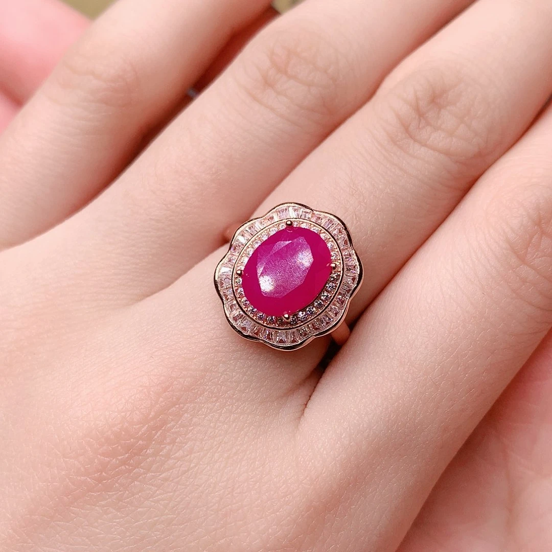 红宝石戒指银S925镶嵌