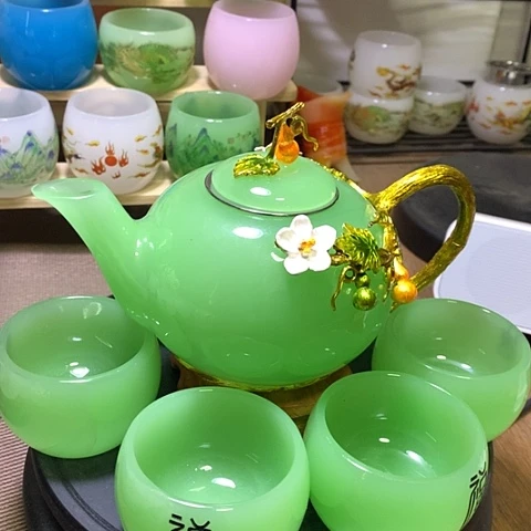 琉璃中式珐琅彩福禄寿喜一壶六杯礼盒套装