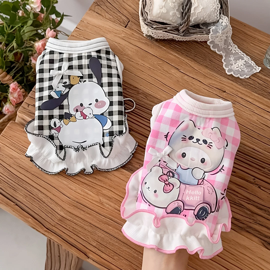 狗狗衣服加绒背心裙子秋冬季泰迪比熊猫咪小型犬家居保暖牵引衣服