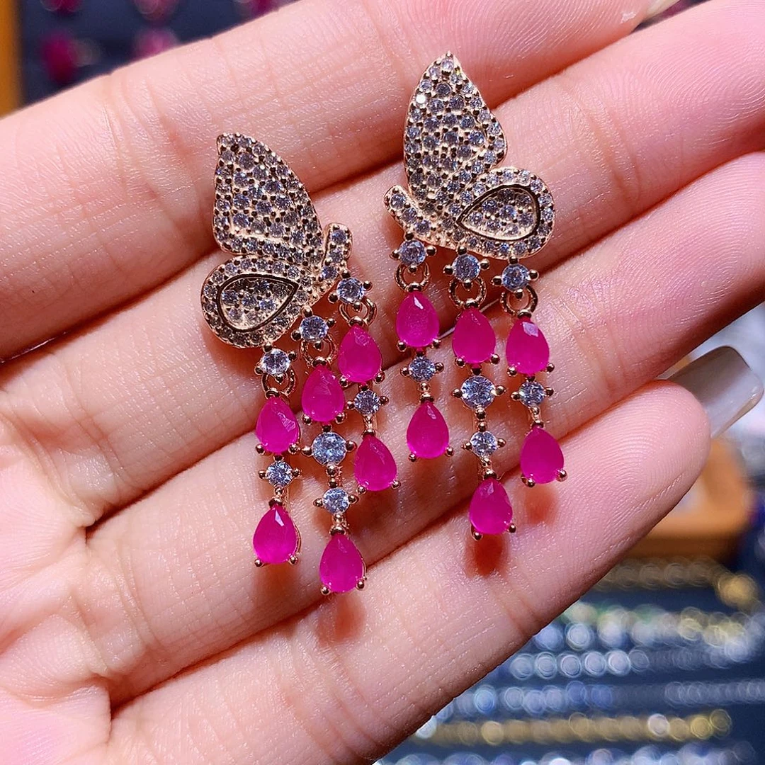 红宝石银S925镶嵌耳饰