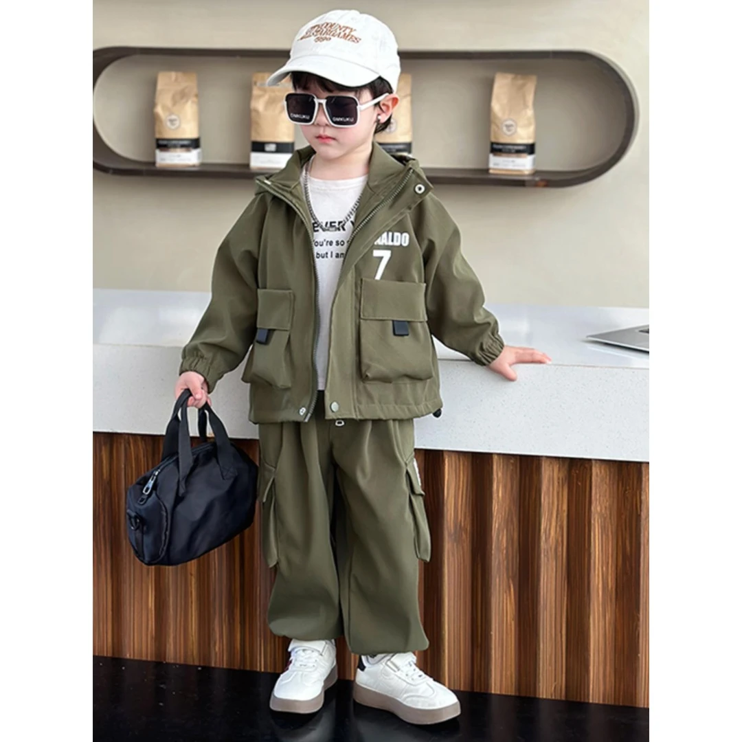 MK&UR.BV男童工装套装春秋2025新款痞帅外套连帽上衣儿童秋季衣服