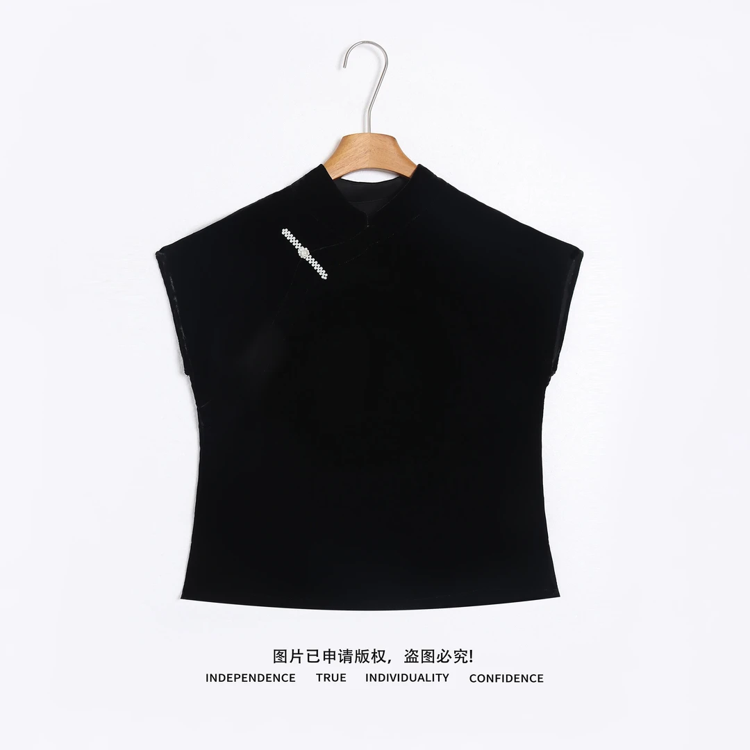 温温【川柏】真丝丝绒欧若风设计感休闲新夏季上衣 442783