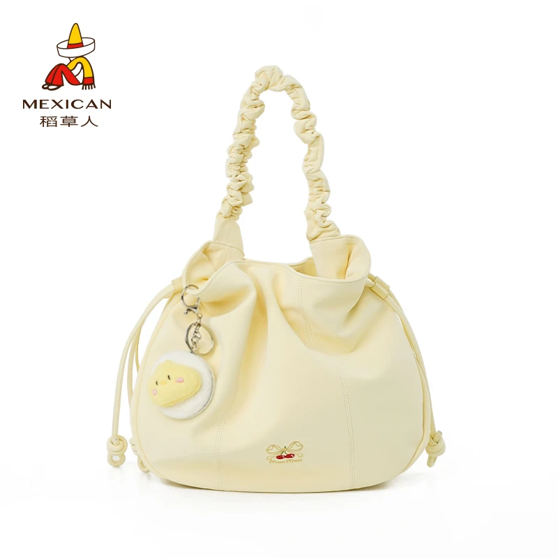稻草人25年新品时尚休闲褶皱抽绳福袋包单肩斜挎包