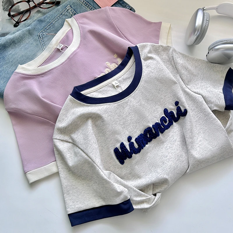 欧若风显白短袖小众t恤衫夏季新款显瘦遮肉圆领上衣休闲女装