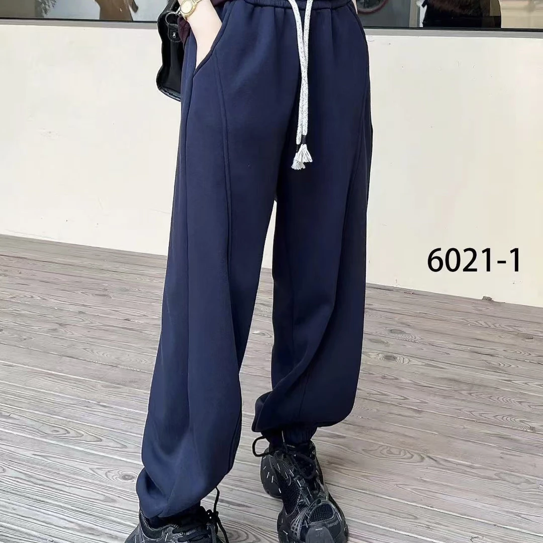 冬季新款束口休闲裤6021-1凤枝大码女装冬款加绒卫裤 长约100