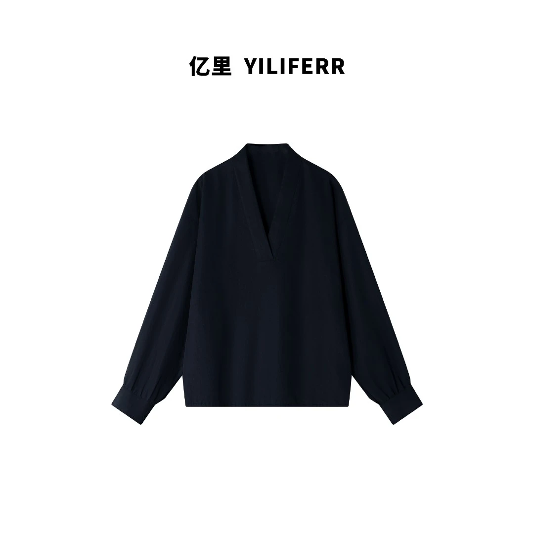 【YILI显瘦女装】时尚V领设计感小众长袖衬衫上衣 Y0727