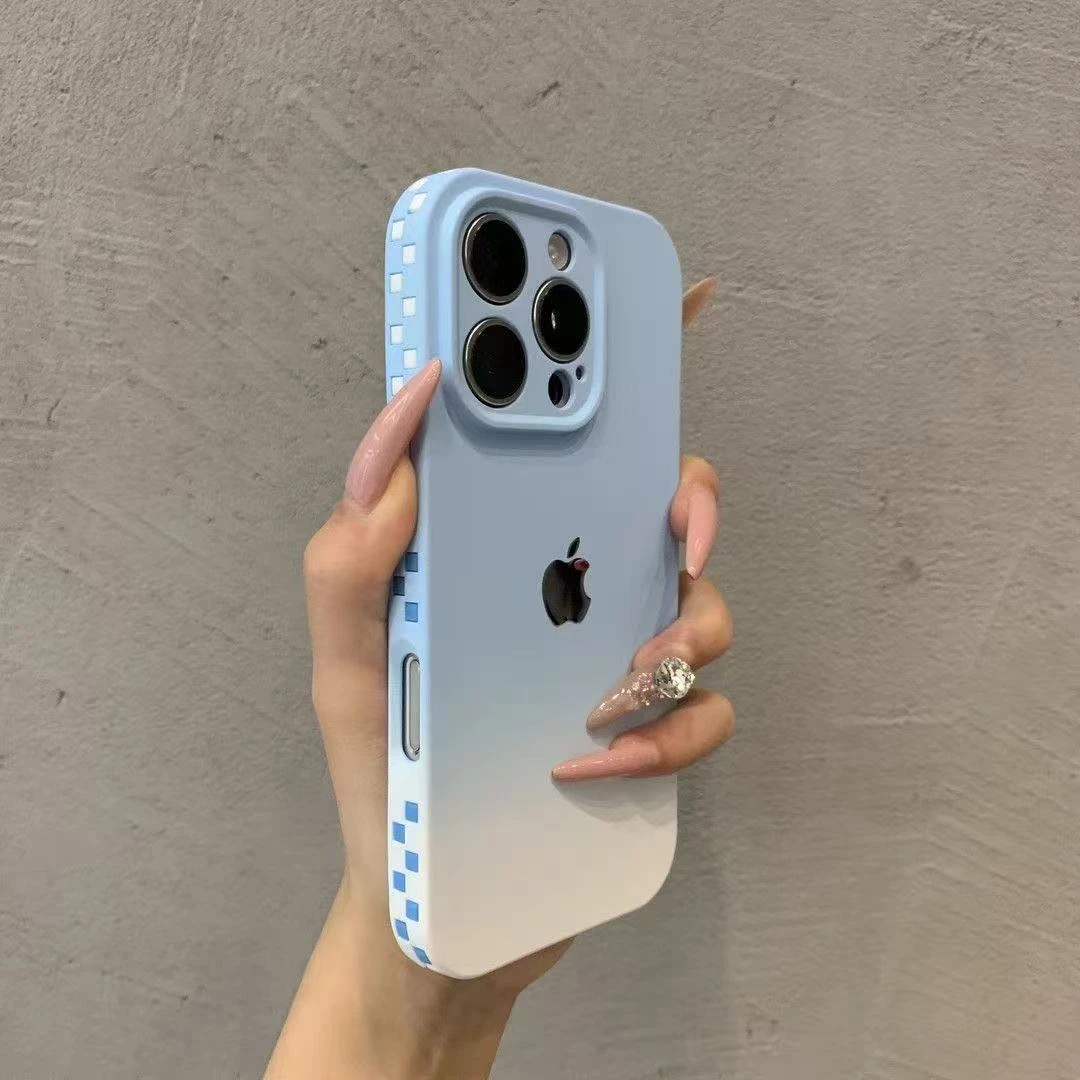 方块格渐变色适用苹果16手机壳iPhone15promax全包14/13男女12/11