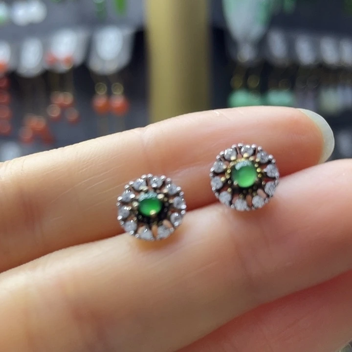 翡翠银S925镶嵌耳饰