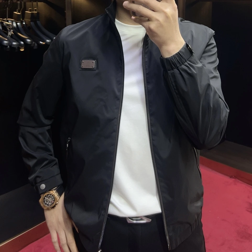 2025-666# 立领夹克男士修身简约百搭轻奢休闲外套潮流上衣