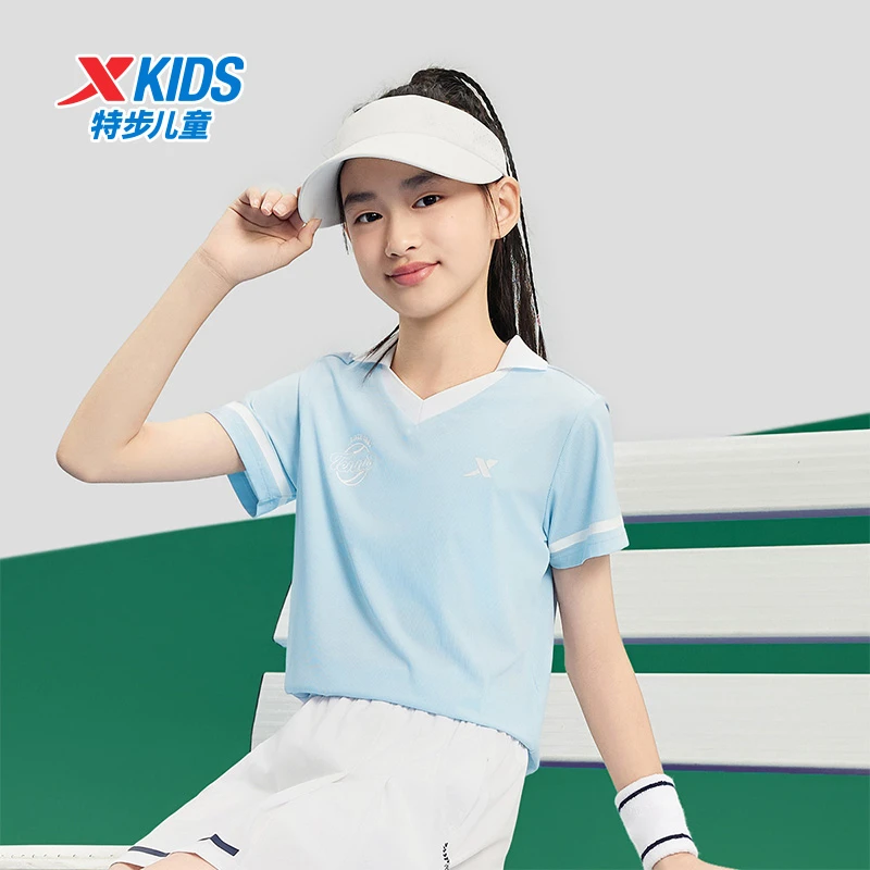特步儿童夏季女童短袖POLO衫中大童时尚百搭休闲上衣675224029147