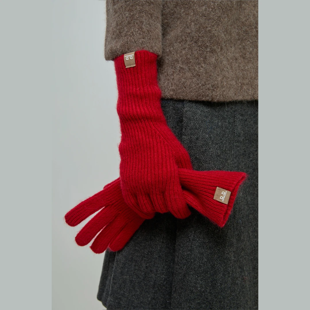 纯色针织手套女冬季保暖分指可触屏护腕骑车通勤百搭时尚气质防寒