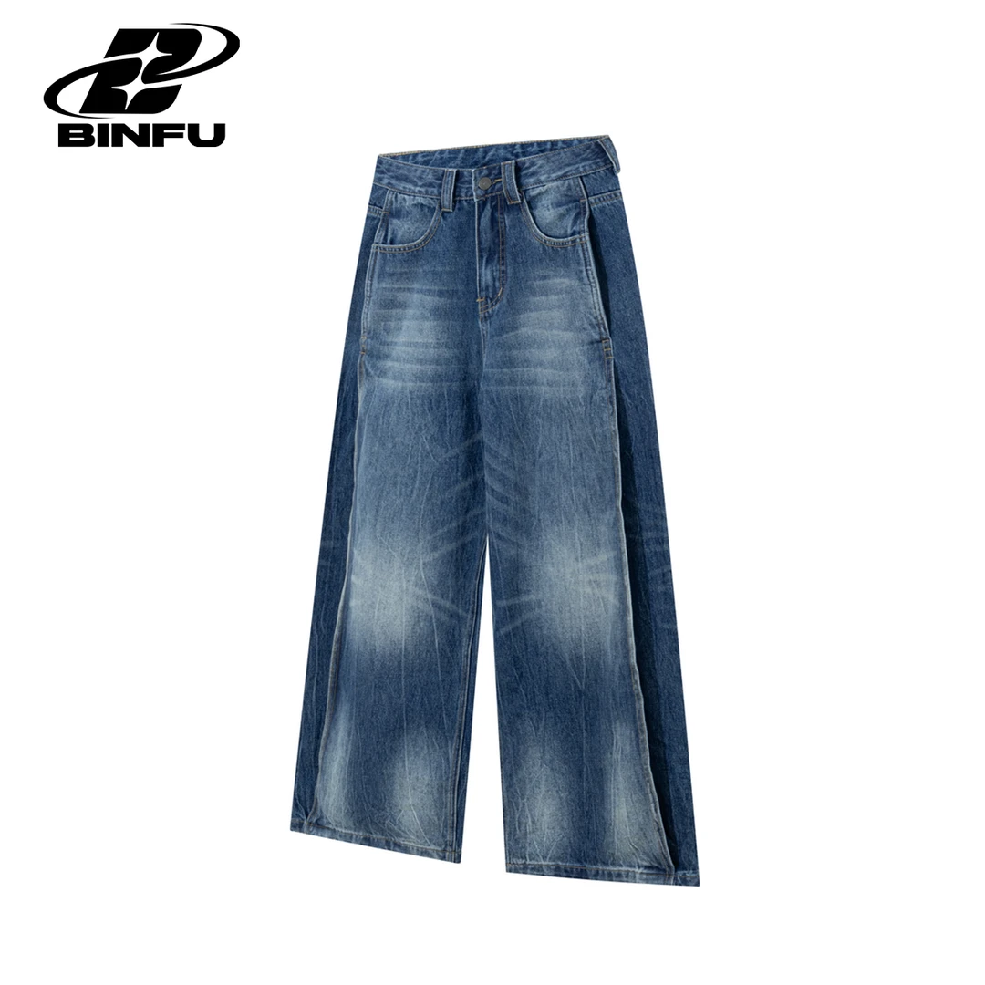 BINFU自制 秋季新款宽松弯刀裤阔腿休闲男女同款显瘦牛仔长裤子