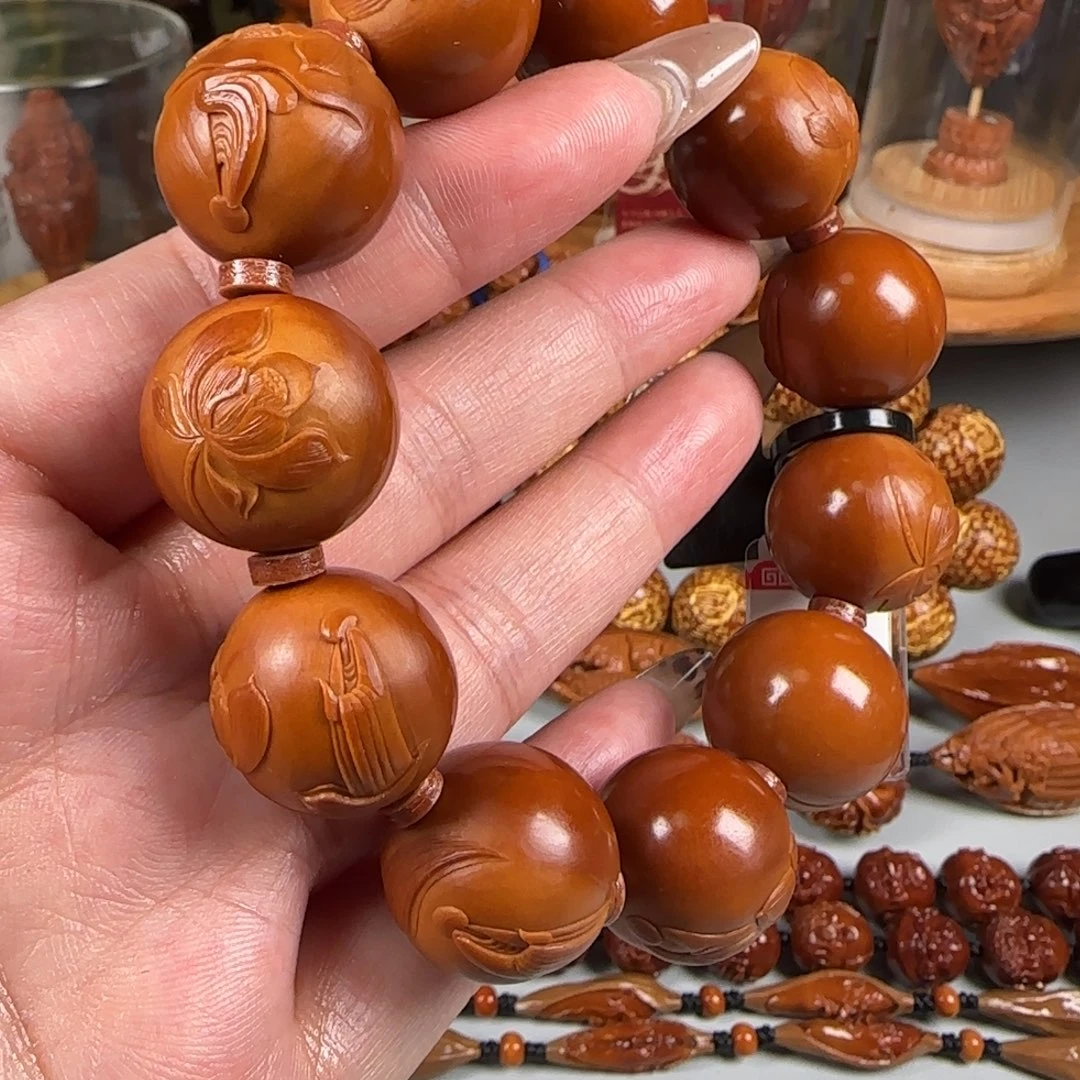 橄榄核手串/手链宽2.0鸡血红梅林核正圆光珠无相佛手串