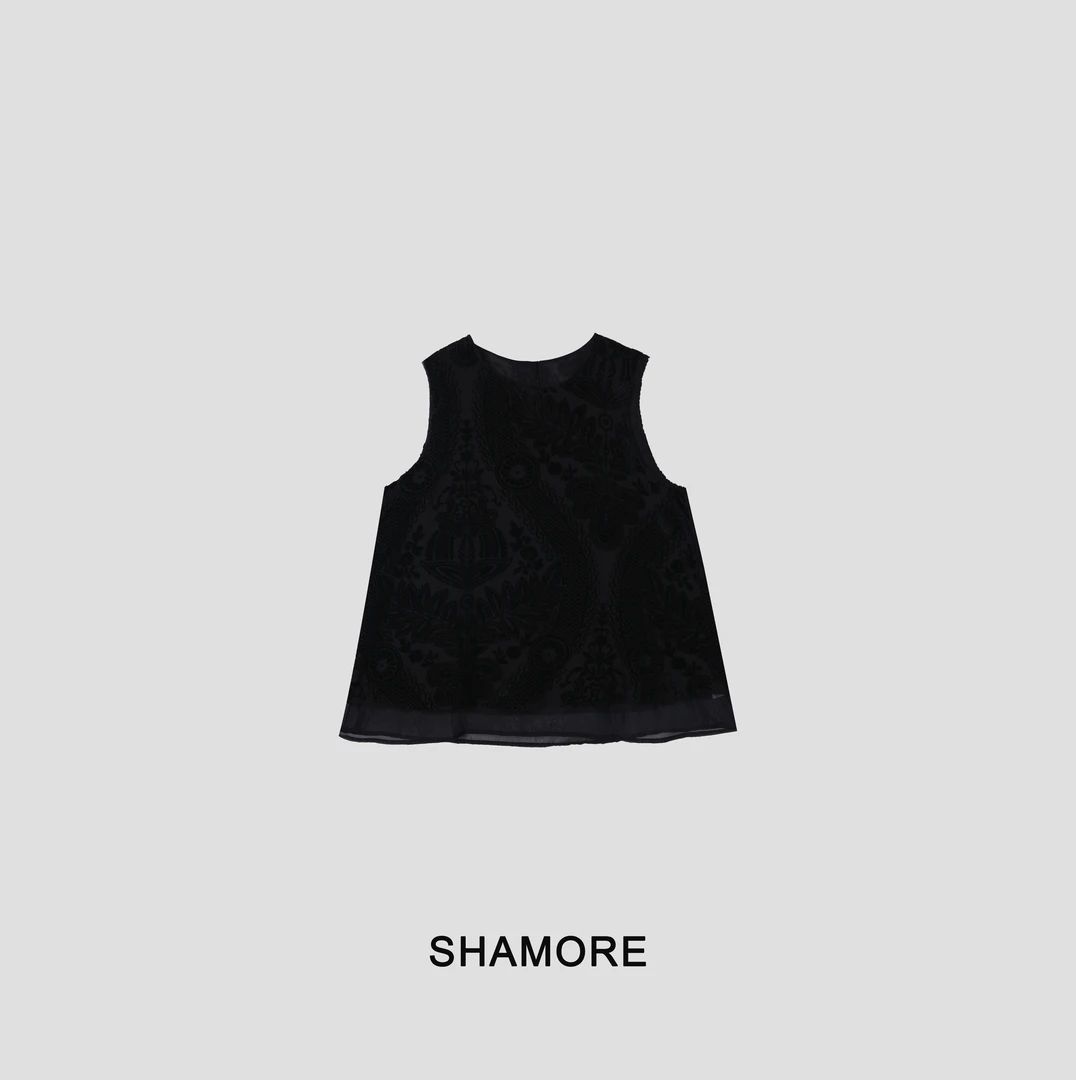 SHAMORE「古典美学」时髦蕾丝镂空圆领无袖背心上衣SM0096