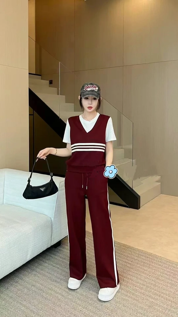 夏季时尚休闲运动套装女洋气显瘦上衣阔腿裤两件套