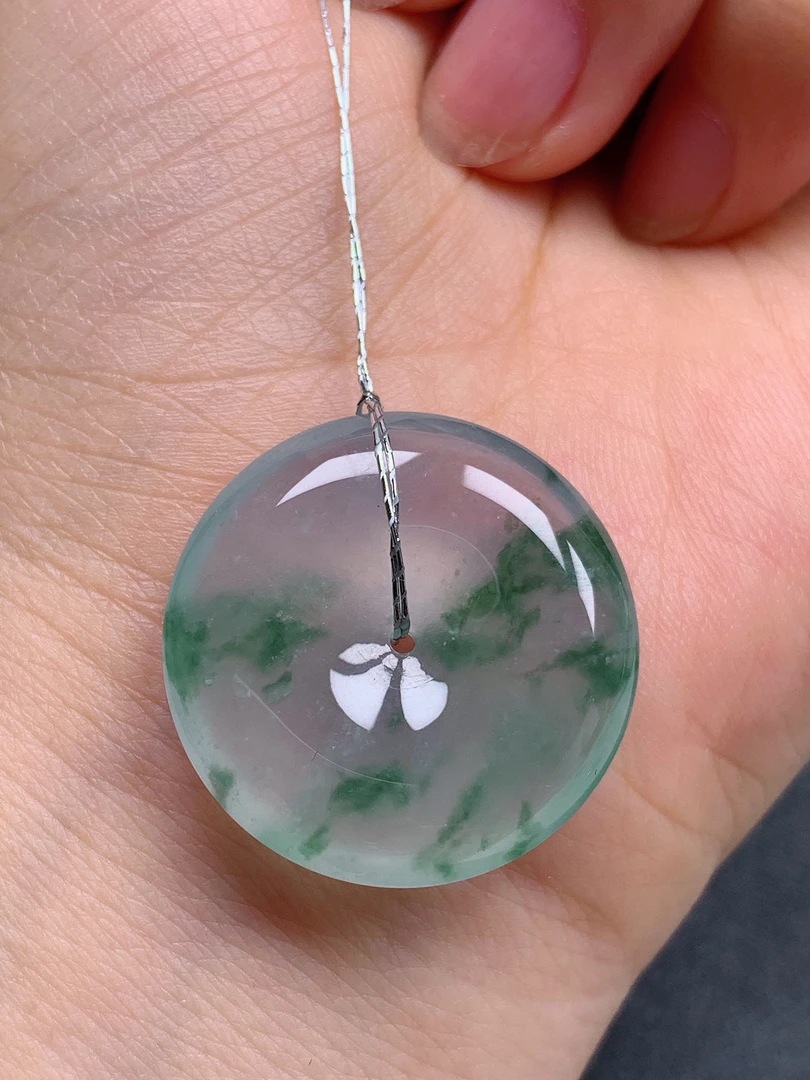 天然缅甸翡翠A货高冰飘花平安扣气质精美尺寸25.5+6.2