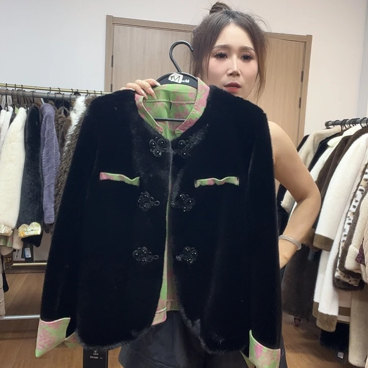 皮毛一体外套女中长款