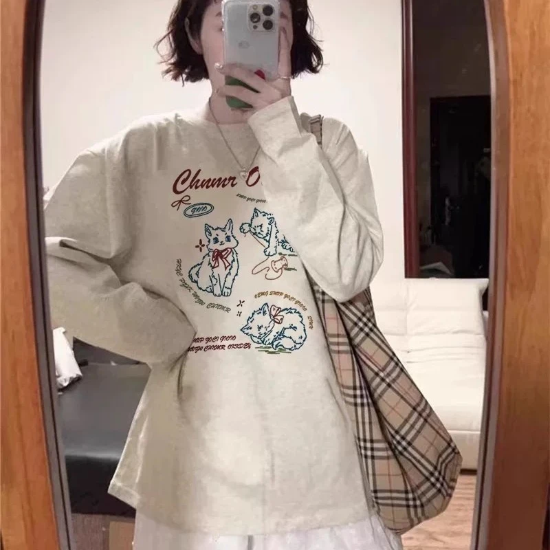 纯棉t恤长袖上衣女2025新款爆款早秋季设计感宽松春秋内塔打底衫