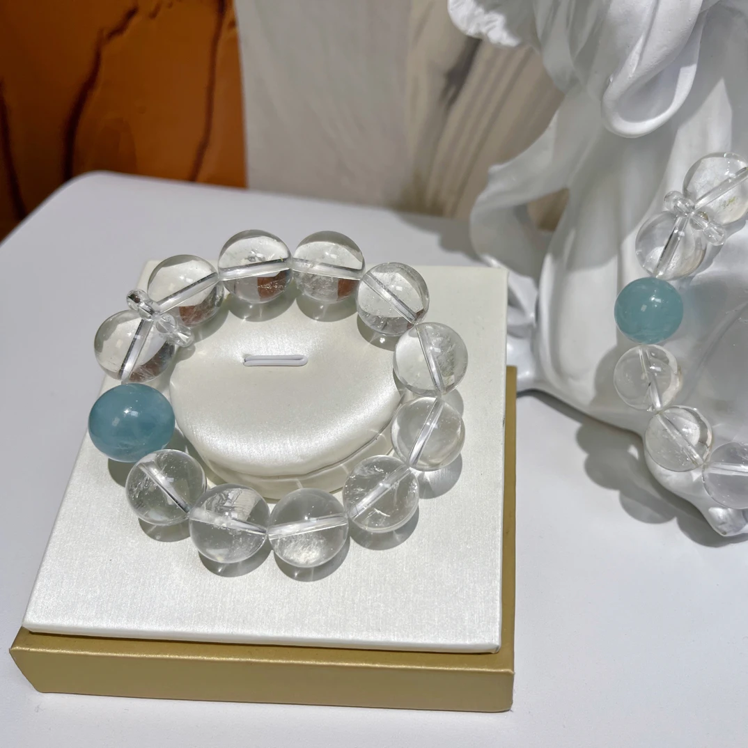 星辰之泪-白水晶+海蓝宝15mm 天然水晶手串 多样性发一