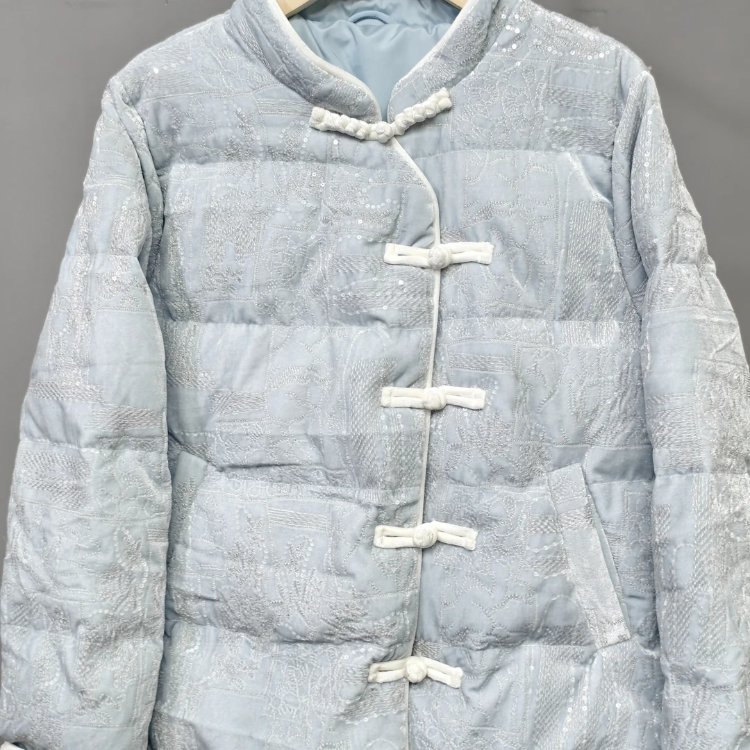 【胖宝推荐】新中式复古国风刺绣盘扣立领时尚绣花短款羽绒服8813-1