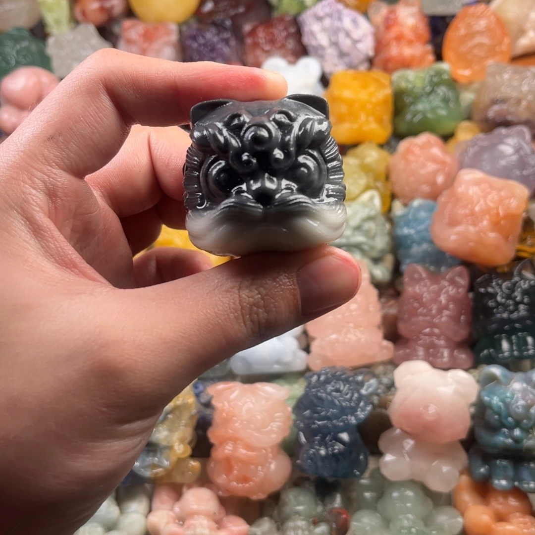 天然国潮醒狮手把件