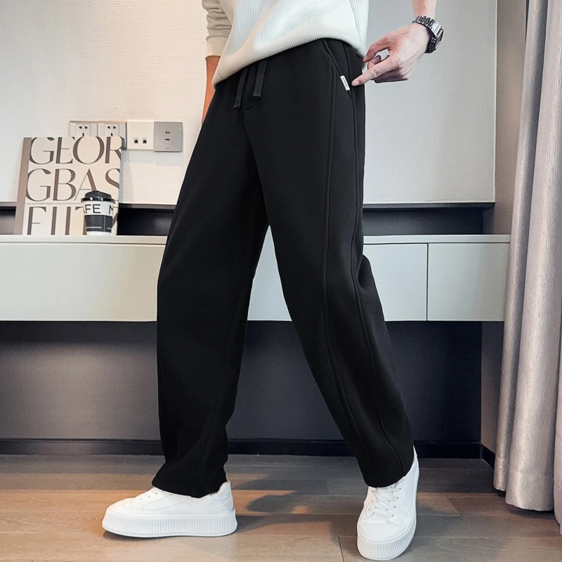 新款弯刀裤卫裤男装男款裤子春秋宽松百搭痞帅休闲裤美式直筒长裤