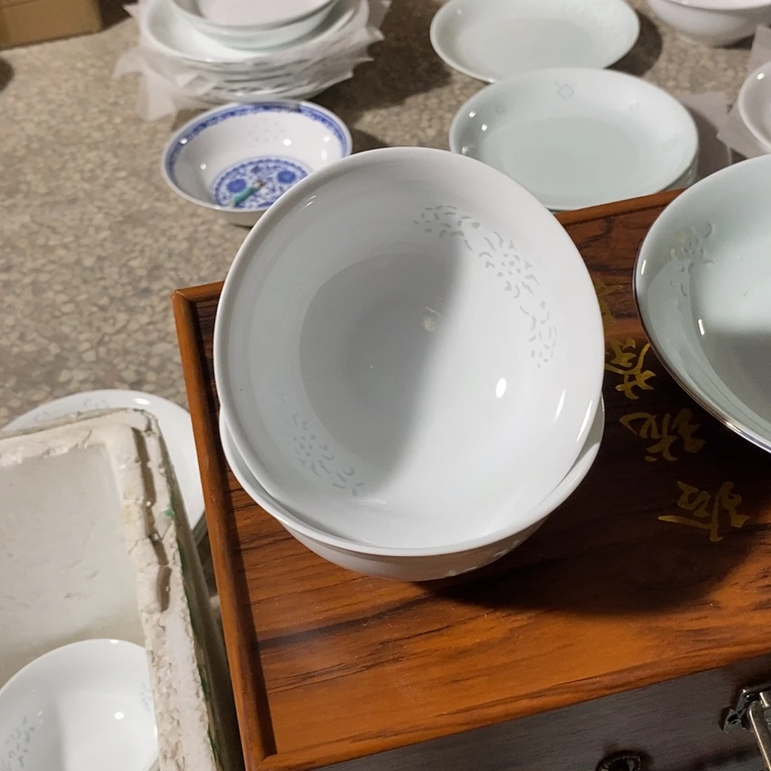 摆件5寸高温玲珑瓷碗2支