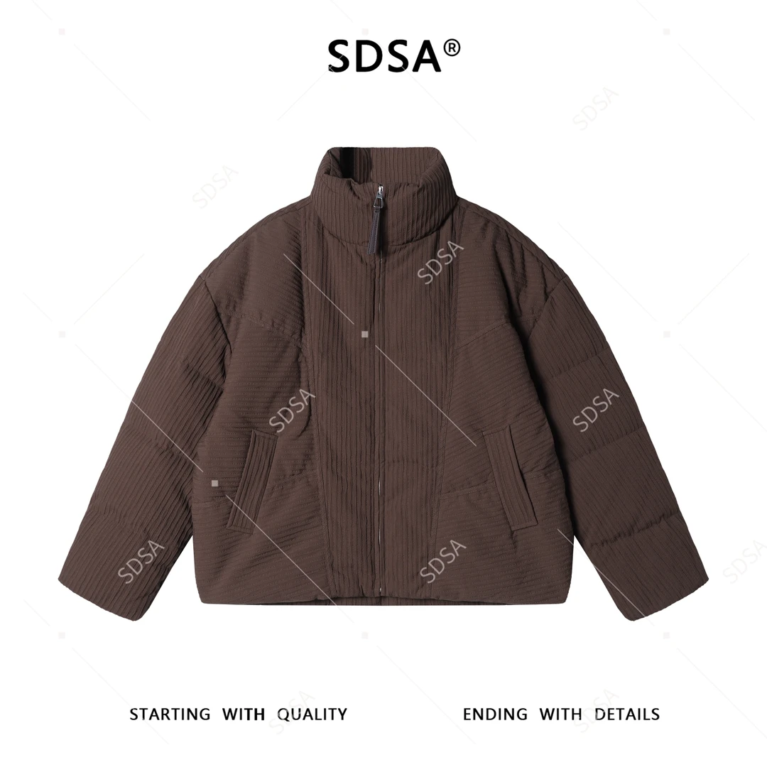 SDSA男士秋冬新款痞帅男装复古竖纹羽绒服百搭时尚立领外套宽松