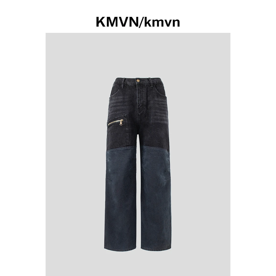 kmvn/kmvn【青鈤】秋季新款潮流原创设计拼接拉链休闲牛仔裤
