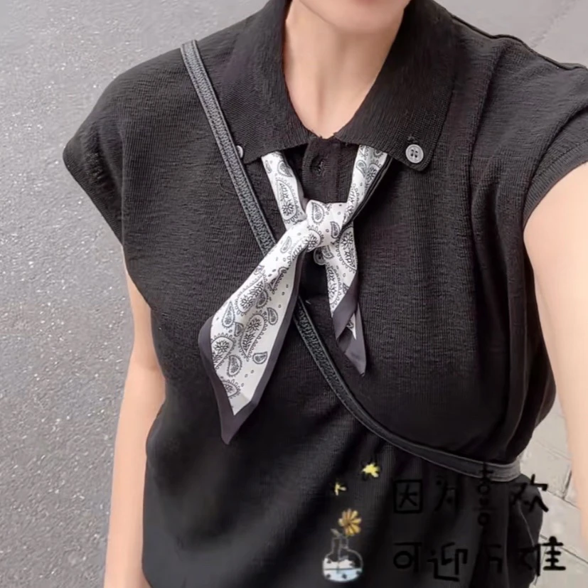 欧货Polo领丝巾冰丝短袖