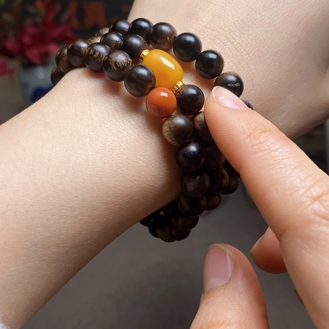 沉香手串越南芽庄白棋瘤疤 0.8设计➕跑环沉香木雕设计