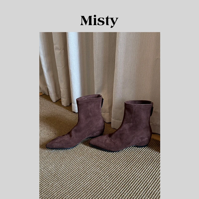 Misty雾屿女鞋|34-40|3cm|2025秋季爆款绒面平跟百搭时装短靴