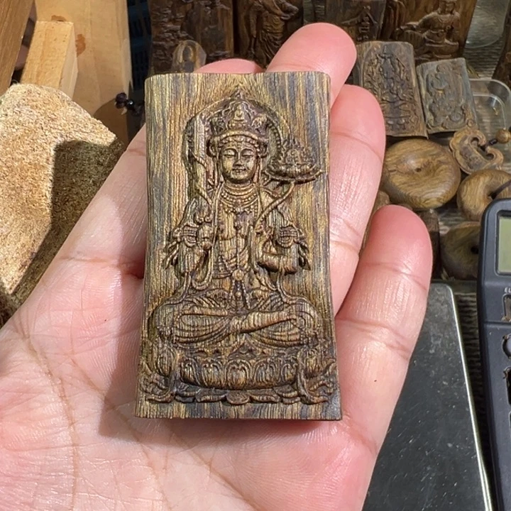 沉香吊坠白棋楠沉香雕刻牌12.2克