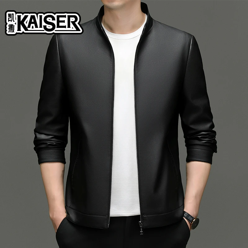 凯撒2025新款免烫高档立领防风加绒加厚短款秋冬休闲皮衣皮夹克