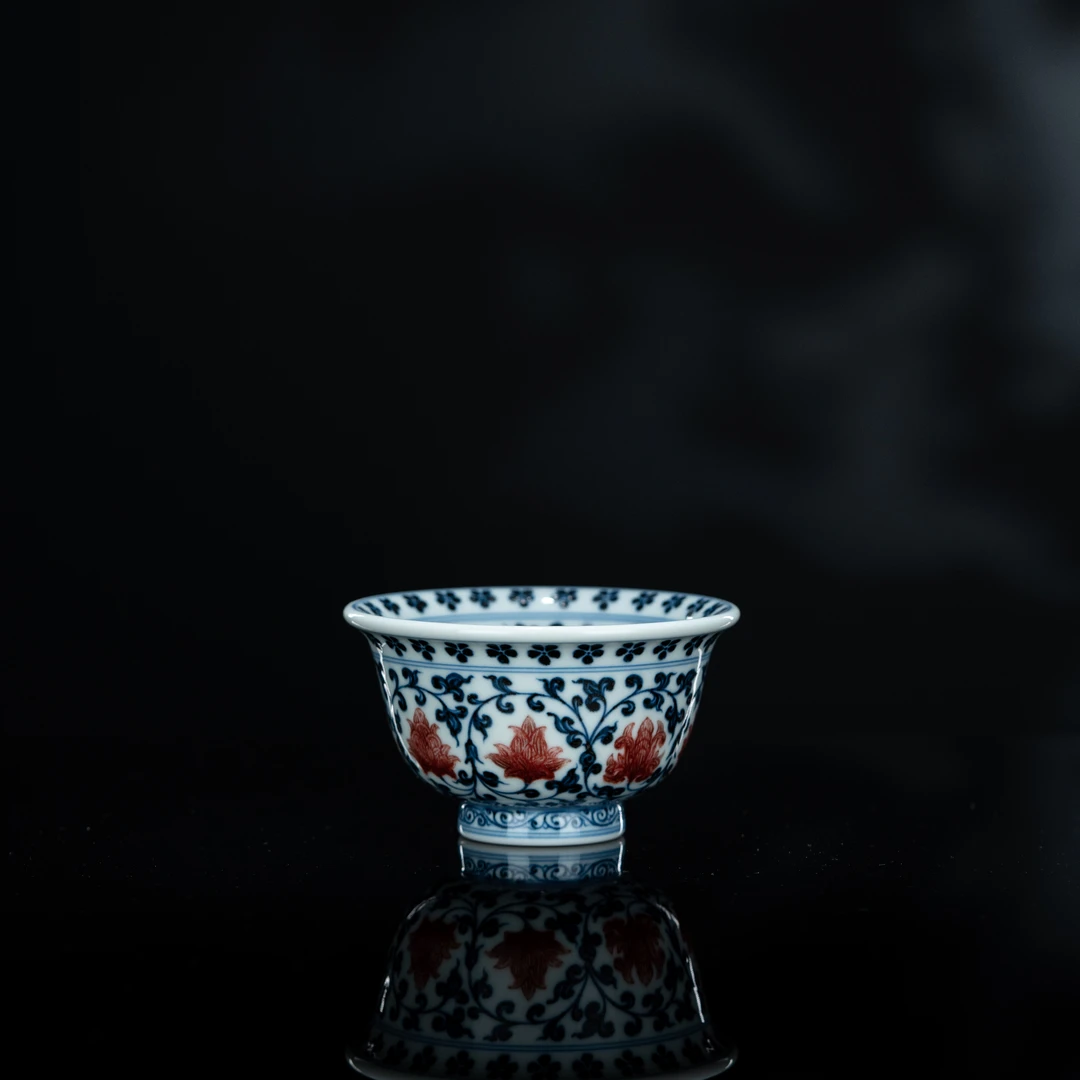 屹朴 内外满绘缠枝压手杯（双狮）125cc 景德镇瓷器