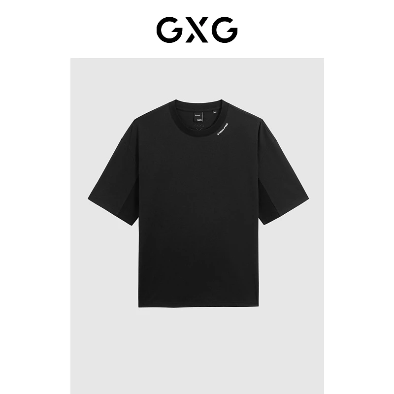 GXG男装 零压系列黑色短袖T恤休闲简约 24年夏季新品#G24X442067