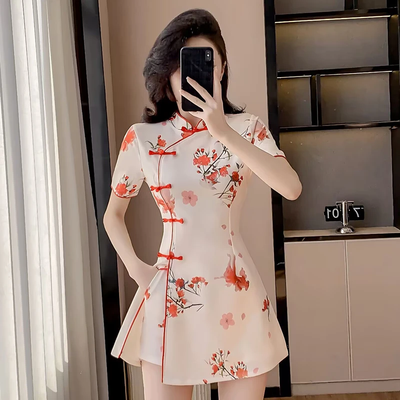 国潮复古年轻少女中国风改良旗袍夏日常小个子设计炸街连衣裙套装