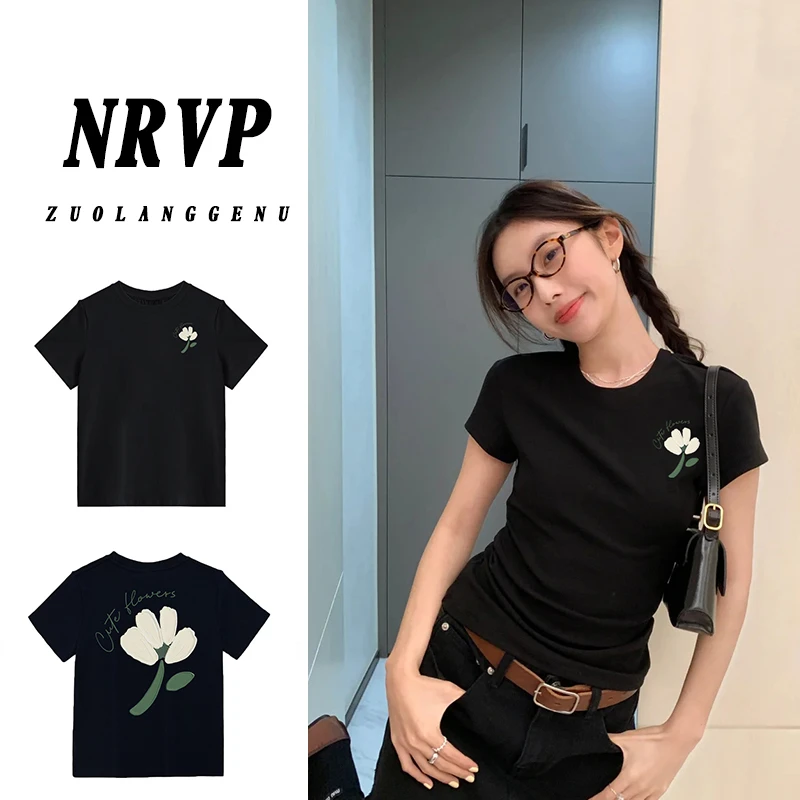 前后印花胖mm大码女装正肩修身短袖t恤女夏季高弹力棉圆领上衣ins