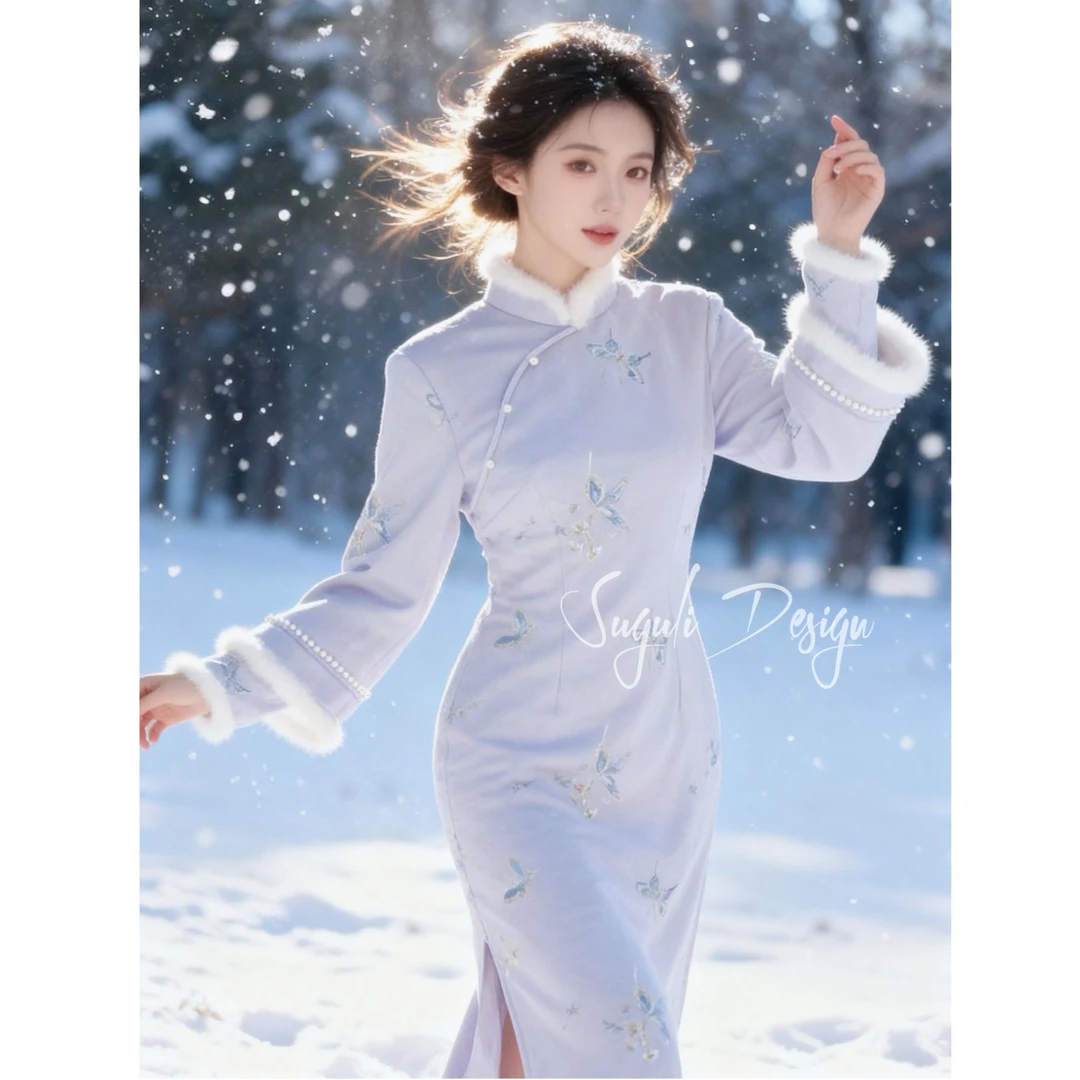 苏故里【苍山雪】加绒加厚秋冬文艺显瘦新中式日常旗袍气质衣长120