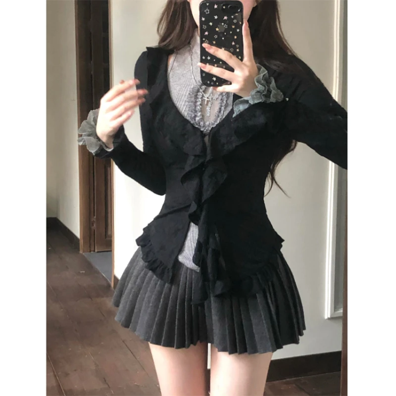 甜辣心结初秋甜辣修身显瘦设计感上衣开衫时尚套装jk纯欲风套装