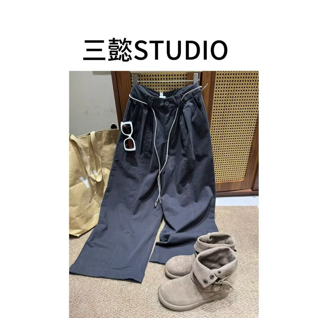 【三懿服饰】秋季新款高腰显瘦百搭纯色宽松显瘦阔腿裤-2112