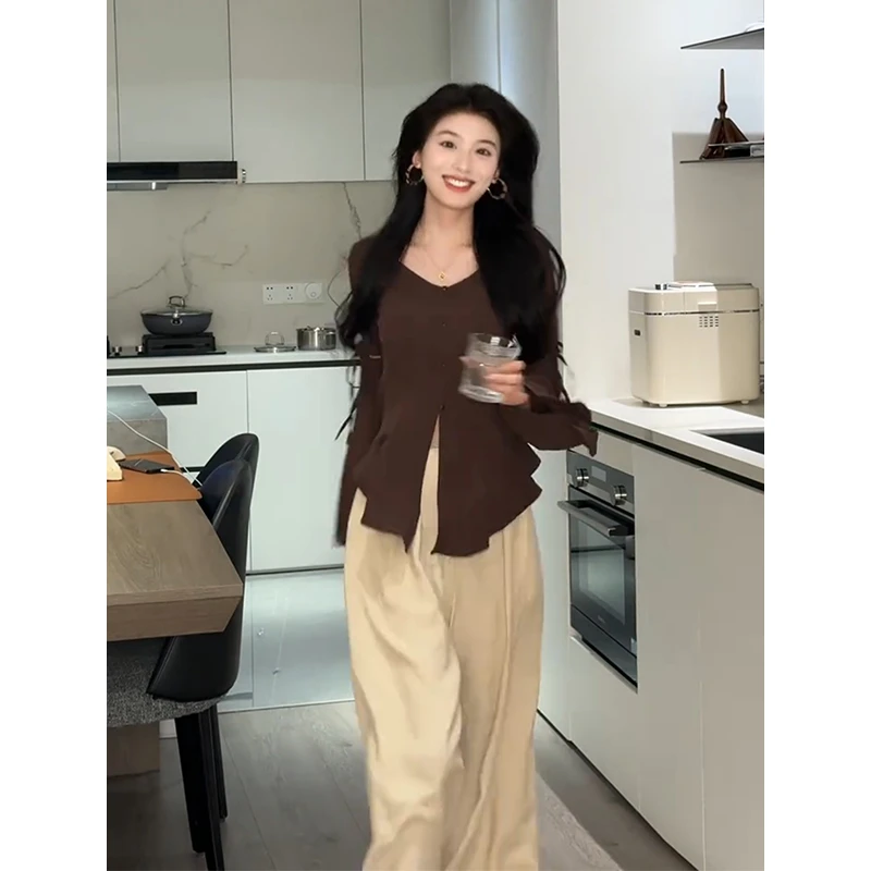 MARIE.COCO早秋季老钱风穿搭不规则设计感上衣女松弛感休闲裤套装