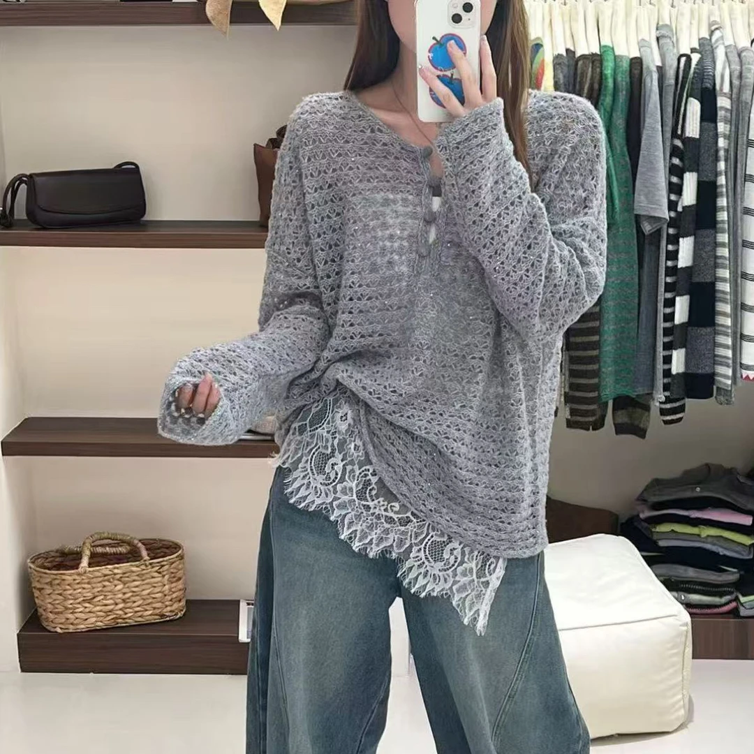 仙气十足！度假法式 手工钩花镂空针织罩衫女3601