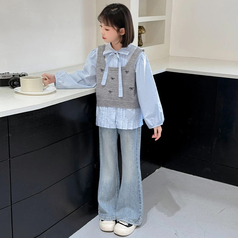女童套装春秋6-12岁潮款洋气儿童休闲衣服春款小女孩学院风三件套