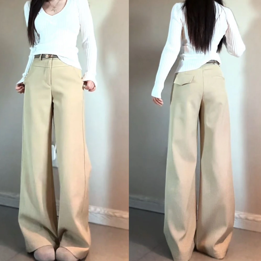 一只予【老钱风直筒裤】高腰显瘦休闲春秋贵气慵懒松弛气质阔腿裤