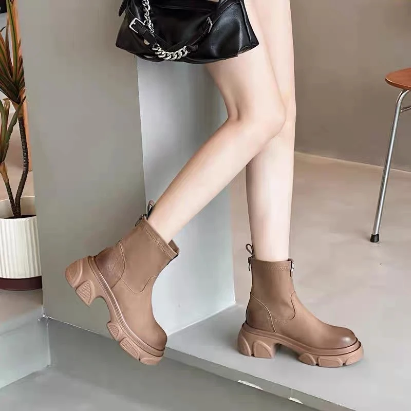 秋冬新款2024时尚休闲气质百搭真皮女士马丁靴  -09