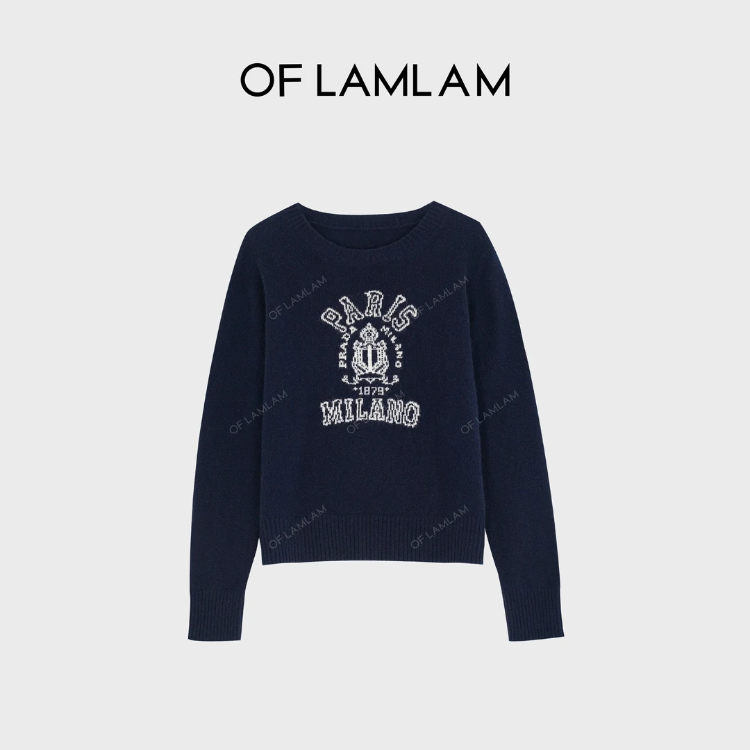 “巴黎徽印”100%羊毛法式高奢提花字母针织毛衣 OFLAMLAM L25801T