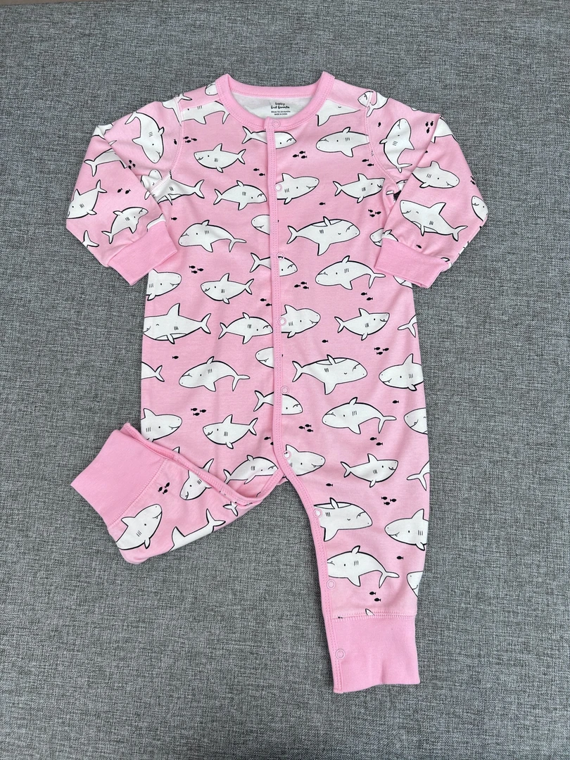 【佰棉】A类长爬服粉色满印花棉质外贸高品质单排扣设计男女宝通用